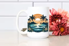 Vintage Tropical Island Sunset Clipart Product Image 2