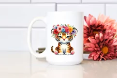 Watercolor Tiger Flower Crown Clipart Product Image 2