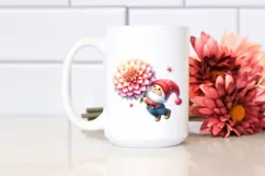 Cute Small Gnome with Large Dahlia | Clipart Product Image 2