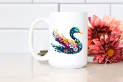 Abstract Vibrant Duck with Plant Leaves PNG Product Image 2