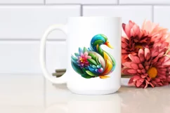 Abstract Vibrant Duck with Plant Leaves PNG Product Image 2