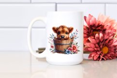 Highland Cow in Wooden Bucket, Transparent PNG Product Image 2
