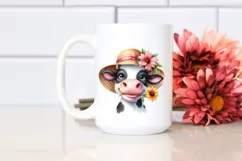 Watercolor Cow Sun Hat Big Eyes |Clipart Product Image 2