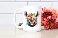 Funny Cute Rhino Portrait Smiling | Watercolor Clipart Product Image 2