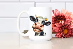 Cow Watercolor Cow Portrait with Daisy | Clipart Product Image 2