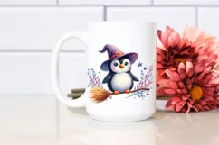 Colorful Whimsical Penguin Witch Broom Clipart Product Image 2