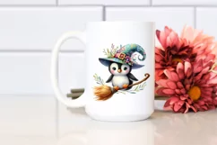 Colorful Whimsical Penguin Witch Broom Clipart Product Image 2