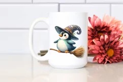 Colorful Whimsical Penguin Witch Broom Clipart Product Image 2