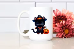 Cute Halloween Black Cat with Pumpkin Clipart Product Image 2