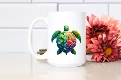 Abstract Vibrant Turtle with Plant Leaves PNG Product Image 2