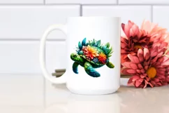 Abstract Vibrant Turtle with Plant Leaves PNG Product Image 2
