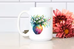 Vibrant Watercolor Vase with Snowdrop Clipart Product Image 2