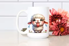 Funny Cute Lamb Smiling with Tongue Out | Watercolor Clipart Product Image 2
