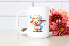 Funny Cute Lamb Smiling with Tongue Out | Watercolor Clipart Product Image 2
