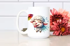 Funny Cute Lamb Smiling with Tongue Out | Watercolor Clipart Product Image 2