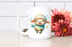 Funny Cute Lamb Smiling with Tongue Out | Watercolor Clipart Product Image 2