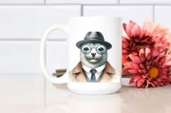 Funny Cute Seal Smiling with Retro es | Watercolor Clipart Product Image 2