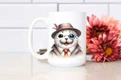 Funny Cute Seal Smiling with Retro es | Watercolor Clipart Product Image 2