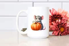 Baby Mouse with Pumpkins Watercolor Clipart Product Image 2
