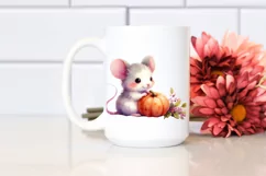 Baby Mouse with Pumpkins Watercolor Clipart Product Image 2