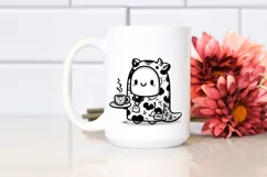 Cute Ghost with Animal Print Holding Tea PNG Product Image 2