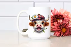 Watercolor Highland Cow Hat Big Eyes |Clipart Product Image 2