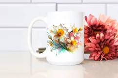 A Shiny Narcissus Clipart with Watercolor Splash Product Image 2