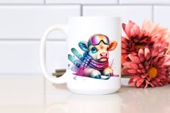Colorful Pastel Baby Cow with Skier&#039;s Goggles PNG Product Image 2