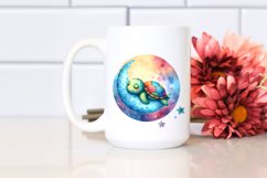Colorful Watercolor Turtle Sleeping on the Moon|Sublimation Product Image 2
