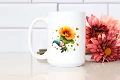 Watercolor Cute Gnome Falling Nasturtium | Clipart Product Image 2