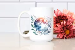 Vibrant Abstract Moon with Foliage | Watercolor Clipart Product Image 2