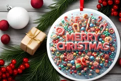 Merry Christmas Round Cute Ornament Sublimation Product Image 1