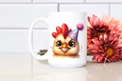 Funny Baby Chicken Portrait with Party Hat | Watercolor Product Image 2