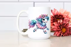 Cute Unicorn Running with Floral Wreath, PNG Product Image 2