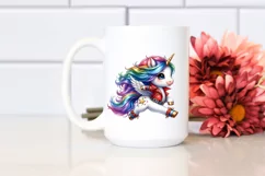 Cute Unicorn Running with Floral Wreath, PNG Product Image 2