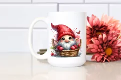 Cute Small Smiling Gnome in Basket Watercolor Art | Clipart Product Image 2