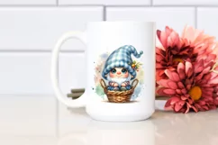 Cute Small Smiling Gnome in Basket Watercolor Art | Clipart Product Image 2