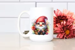 Cute Small Smiling Gnome in Basket Watercolor Art | Clipart Product Image 2