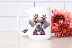 Enthusiastic Weimaraner with Reindeer Horns PNG Product Image 2