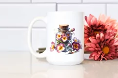 Bottle with Primrose Watercolor Clipart Product Image 2