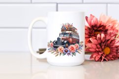 Vintage Bus Flowers,USA Flag | Sublimation | Clipart Product Image 2