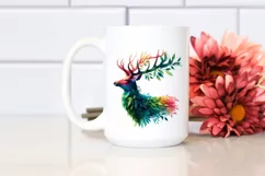 Abstract Vibrant Deer with Plant Leaves PNG Product Image 2