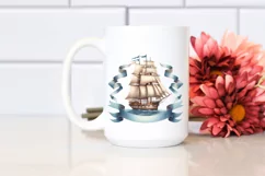 Boho Vintage Sailboat Ribbons | Sublimation Clipart Product Image 2