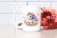 Watercolor Cute Baby Unicorn with Spring Petals | Clipart Product Image 2