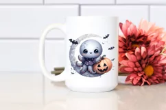 Cute Baby Octopus on Moon, Transparent PNG Product Image 2
