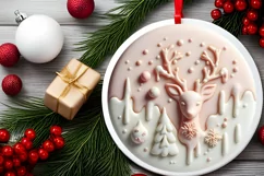Christmas Deer with Melting Edges Round Sticker Ornament Product Image 2