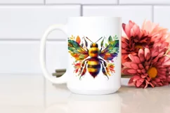 Abstract Vibrant Bee with Plant Leaves PNG Product Image 2