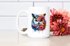 Abstract Vibrant Owl with 3D Looking Flowers PNG Product Image 2