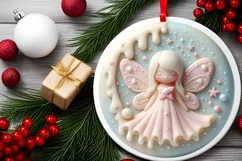 Christmas Fairy with Melting Edges Round Sticker Ornament Product Image 2