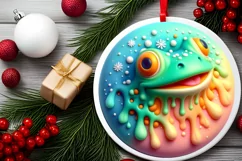 Pastel Christmas Frog with Melting Edges Round Sticker Product Image 2